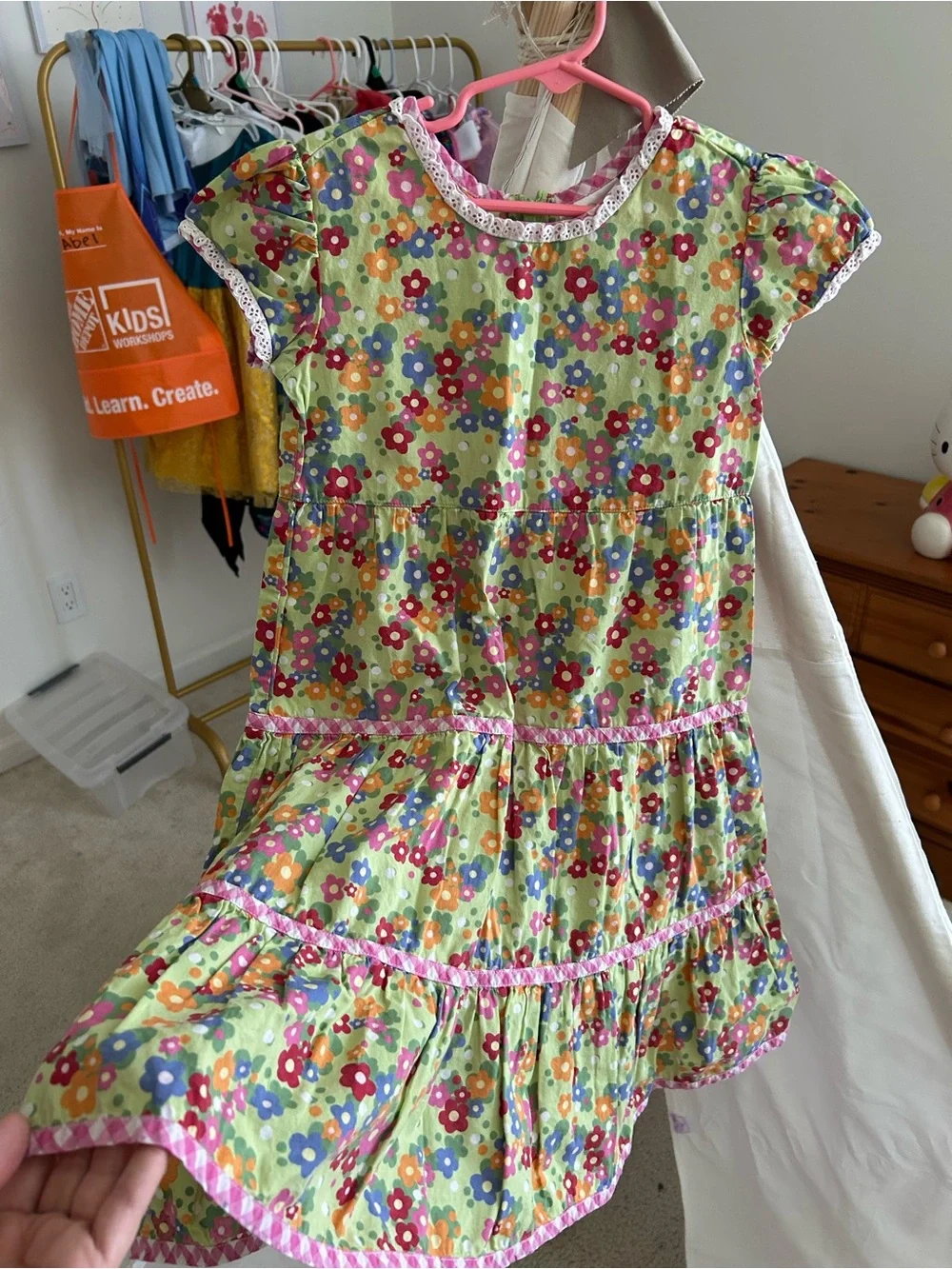 Hanna Andersson Girls Tiered Sundress Green Floral Size 110 (US 5) Lace Dress